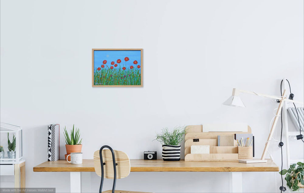 on wall image of red flowers contemporary painting