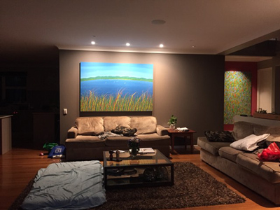 gone sailing painting lit up in living room