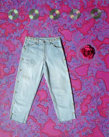 Angry Andeson's signed jeans donated to jeans4genes charity art auction original acrylic art painting