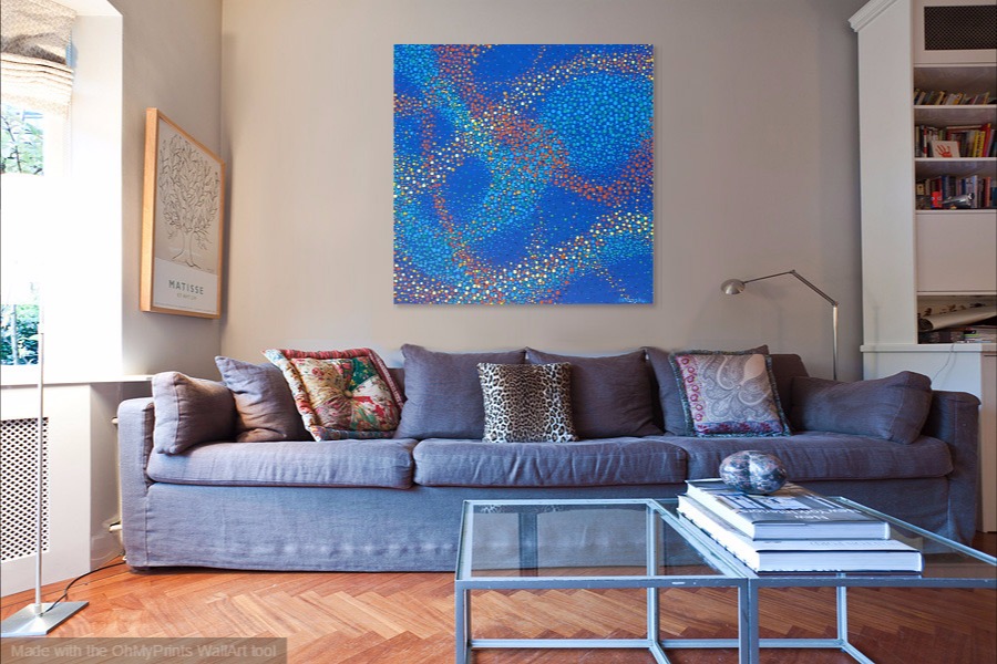 aboriginal art inspired imaginary cosmos abstract contemporary painting on wall