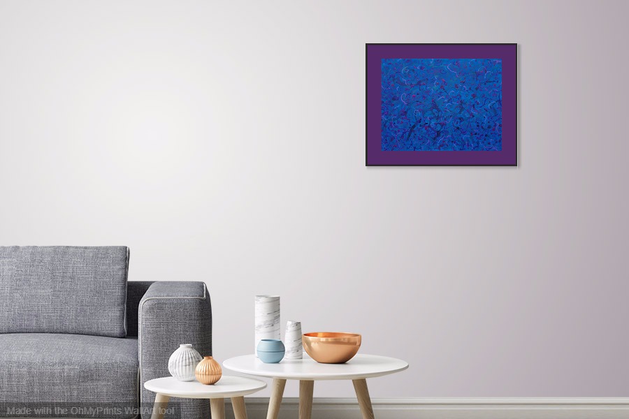 in the dark blue original abstract framed painting on wall
