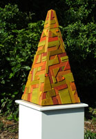 contemporary sculpture geometric timber pyramid recysled timbers artwork