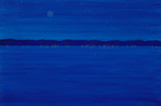 starry sky night lights riverside painting